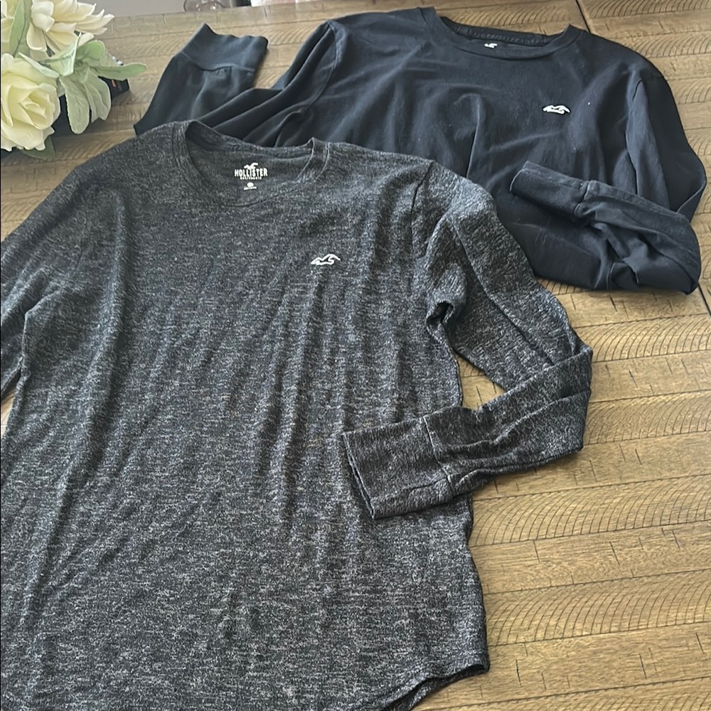 Hollister Men's Black and Gray Long sleeve Tee Set